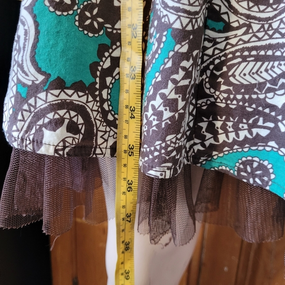 Y2K Whimsigoth Paisley Halter Dress With Tulle Hem Teal And Brown Medium - Picture 12 of 15